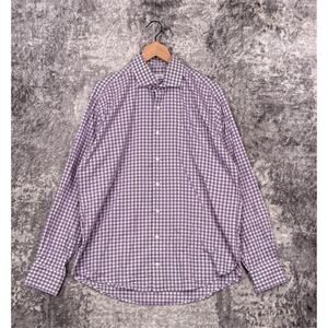 Peter Millar Shirt Large Mens Purple Plaid Long Sleeve Performance Button